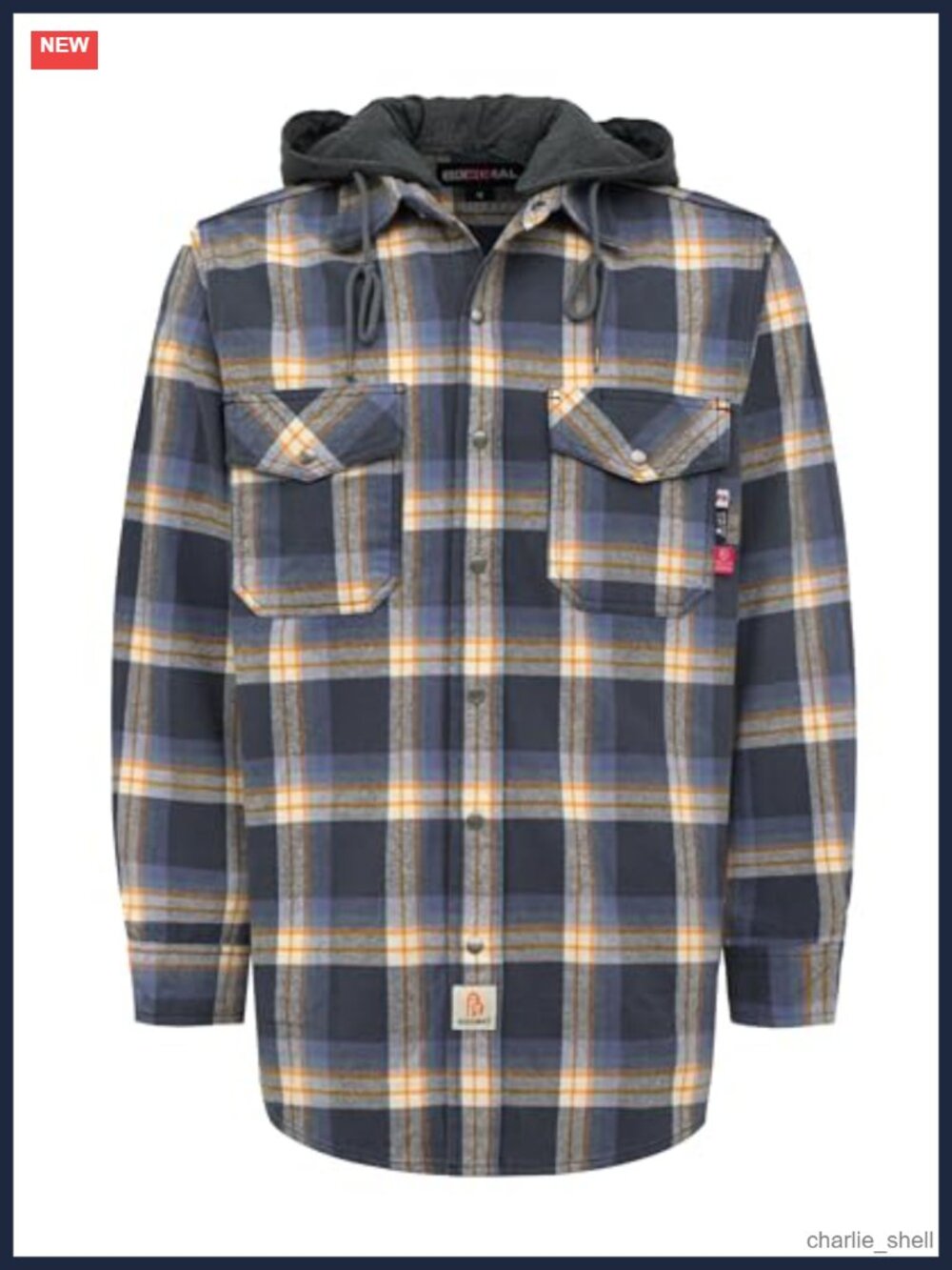 FR Heavyweight Flannel Button Down Hooded Work Shirt Plaid Jacket